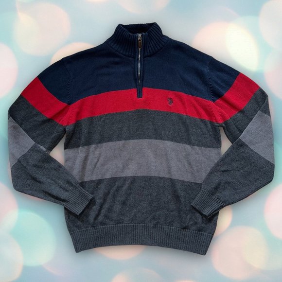 U.S. Polo Assn. Striped Quarter Zip Knit Size L - Picture 2 of 4